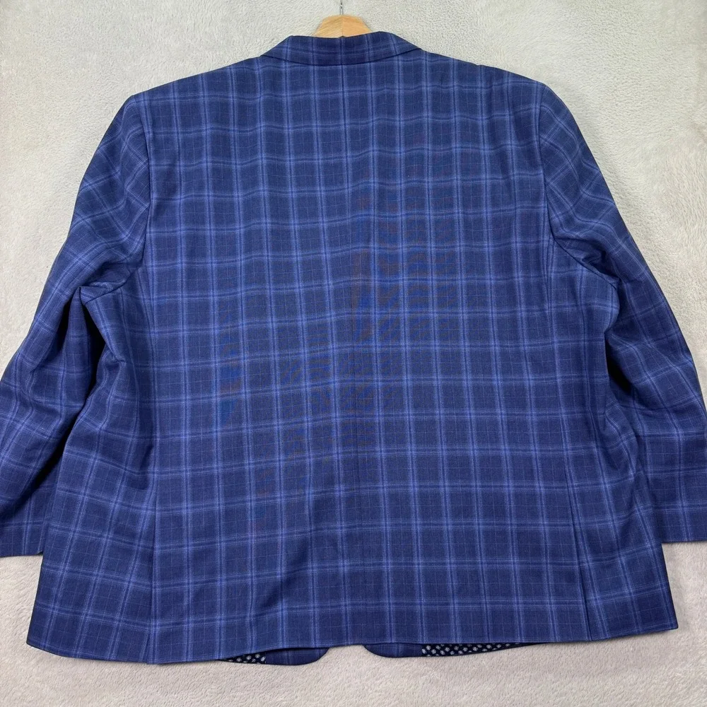 Oak Hill Mens 3XL 56R Plaid Blazer Sport Coat Jacket Bright Blue Casual Preppy